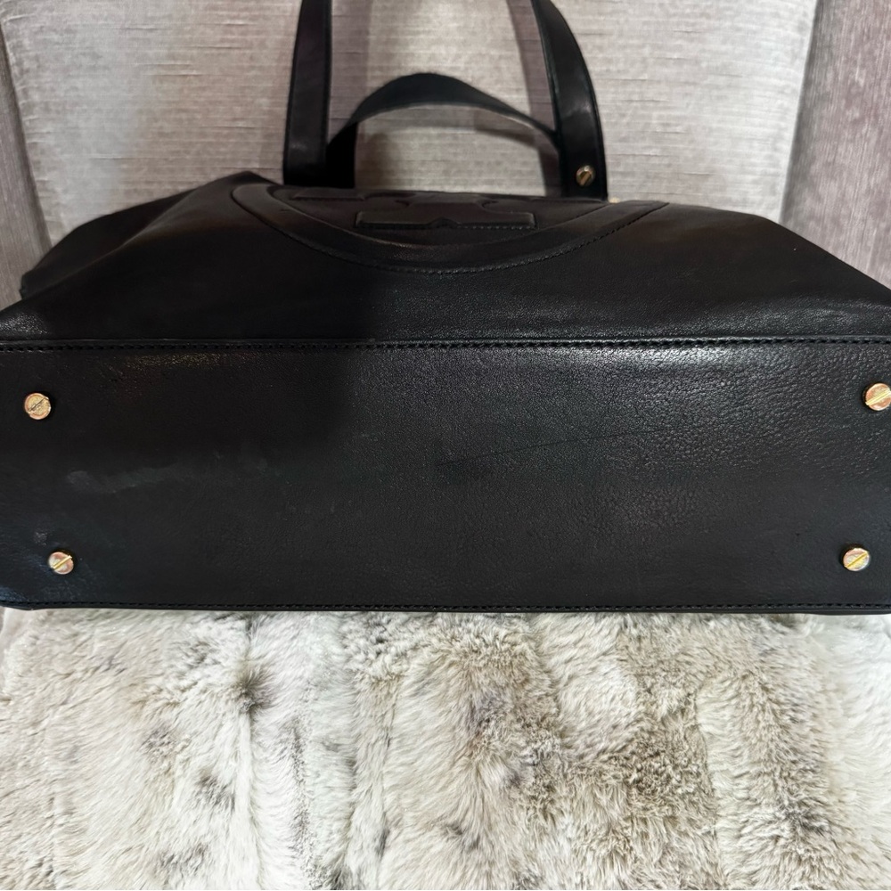 Black Tory Burch Leather Classic Bombe Shoulder Bag Tote Bag - Picture 8 of 10